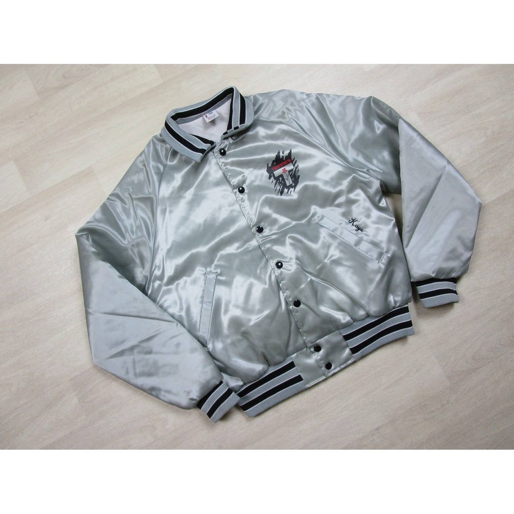 Vintage 70s/80s Aristo Jac Satin Bomber Jacket (M) Trippie's Rose Logo EUC‎ - Picture 3 of 13
